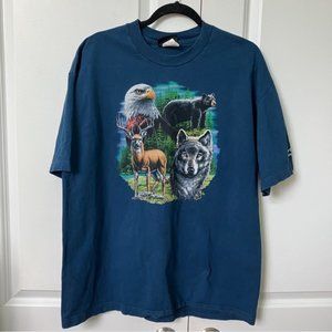 Vintage Canadian Marshlands Nature Fort William Blue Animal Tee
